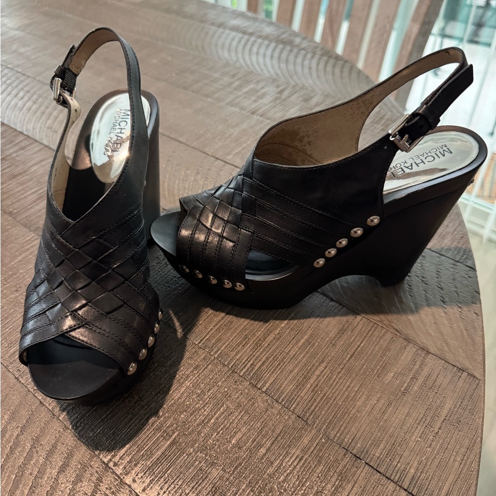 Michael Kors Black Slingback Heels with Woven Design - Picture 2 of 6